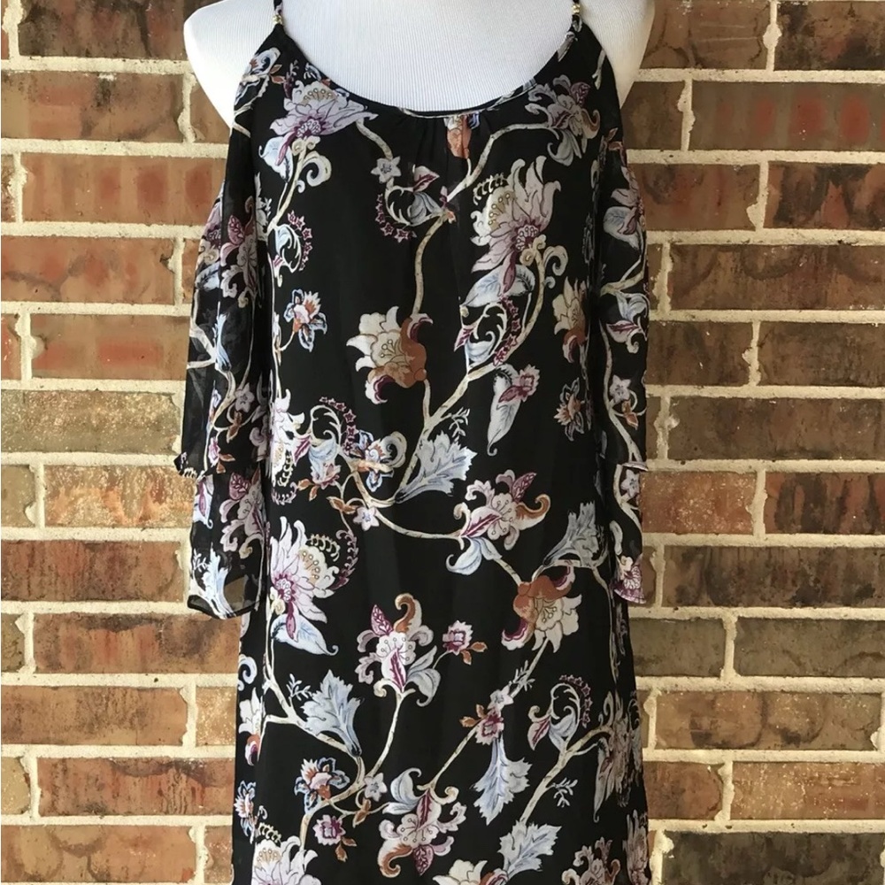 White House Black Market Women's Dress Cold Shoulder Floral Black Size S